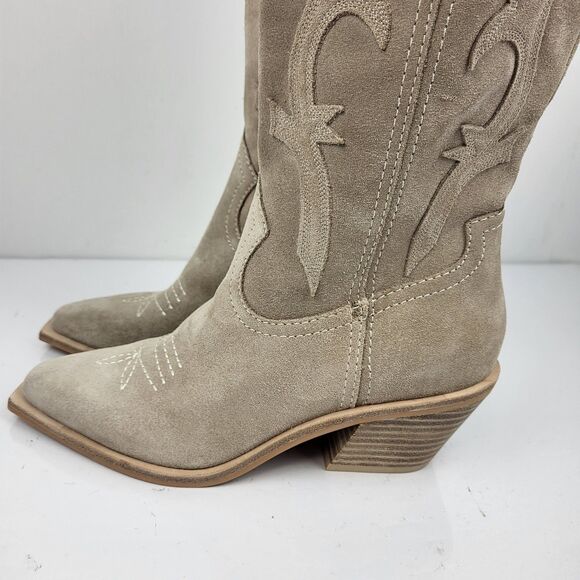 Dolce Vita Samare Western Cowgirl Light Beige Suede Tall Boots Size 5 - Picture 14 of 16